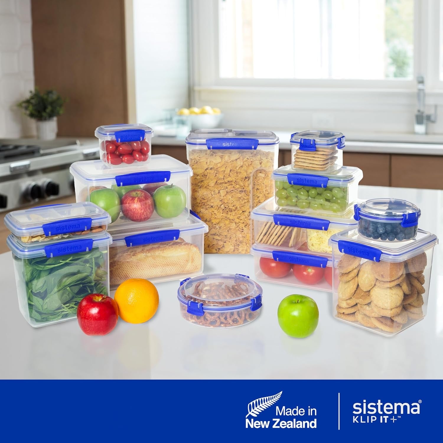 Barattolo per la conservazione degli alimenti KLIP IT System | 9,67 l | Barattolo per la conservazione impilabile e ermetico con coperchio, adatto per frigorifero/congelatore | Plastica senza BPA | clip blu | 1 pezzo (confezione da 4) contenitori per alimenti Naty Shop