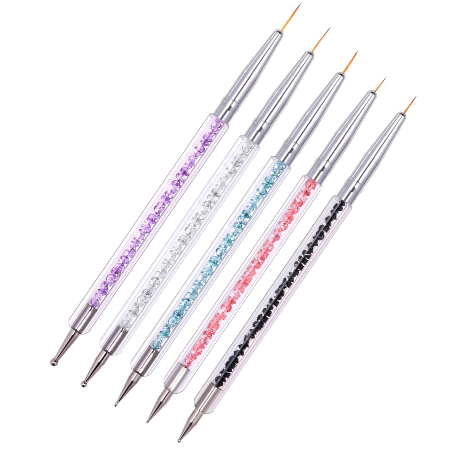 Set di 5 pezzi di pinsel Nagel, pinsel Nageldesign, strumenti per punteggiare nail art, penna acrilica professionale a doppia estremità per nail art design fai da te
