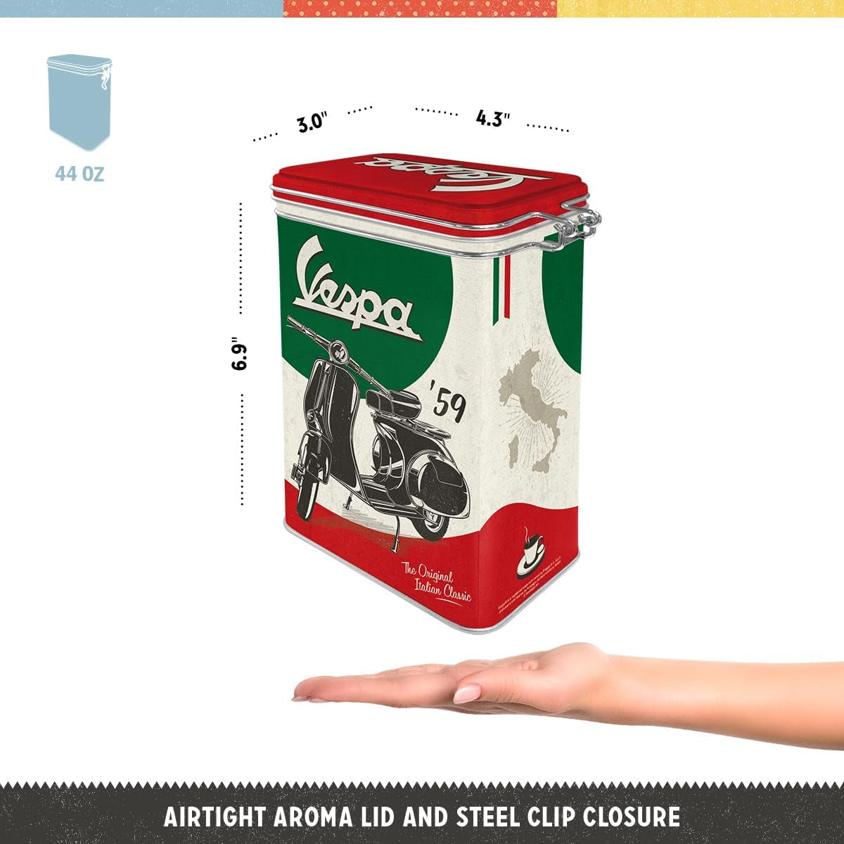 Nostalgic-Art Retro Coffee Box, 1,3 L, Vespa - Classico italiano - Idea regalo per gli appassionati di scooter, Prodotto con licenza originale (OLP), Decorazione per officina dal design vintage, Decorazione per officina dal design vintage Scatole per la conservazione degli alimenti Naty Shop