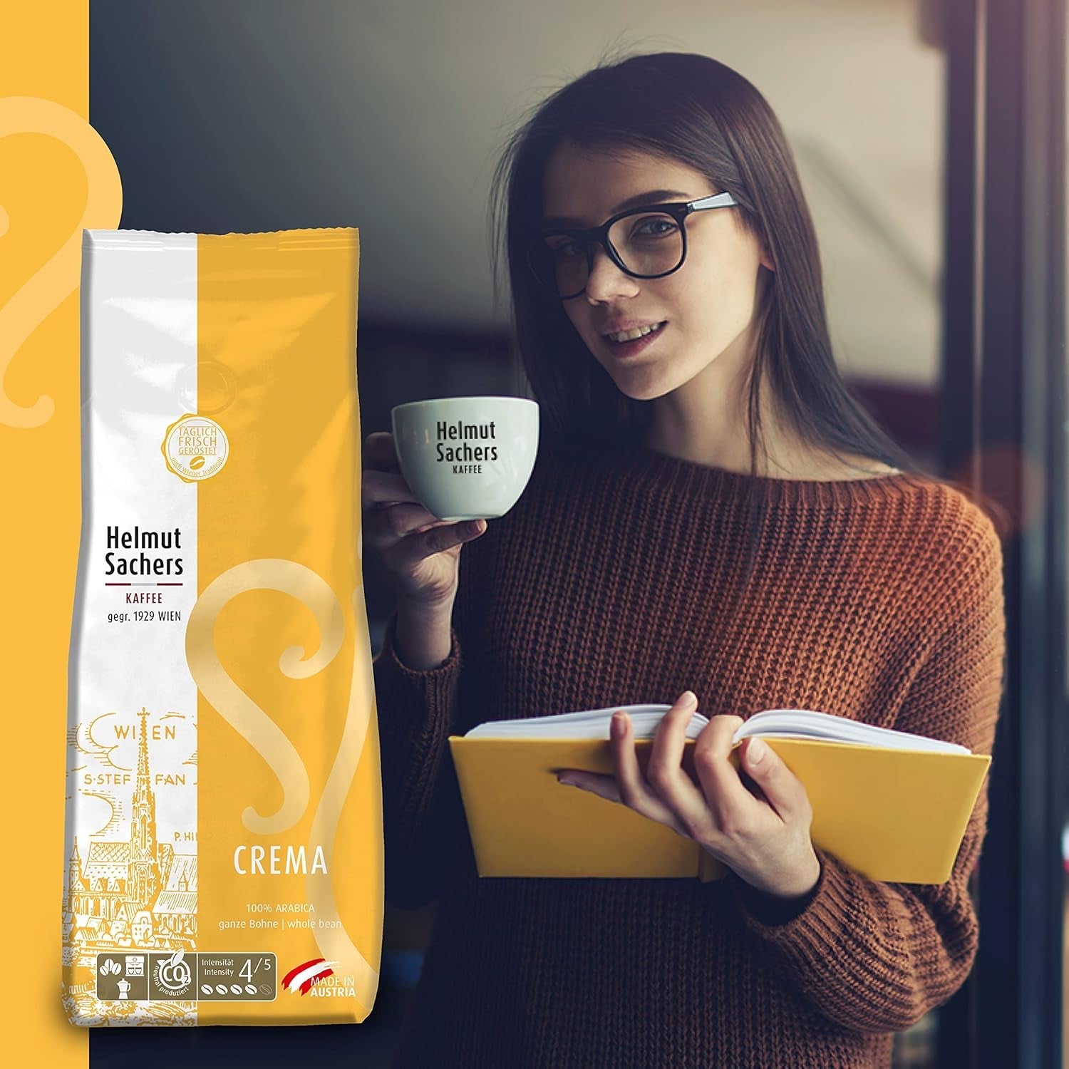 Caffè Helmut Sachers - Panna, forza 4/5, 100% Arabica, chicchi di caffè interi, 6 x 500 g