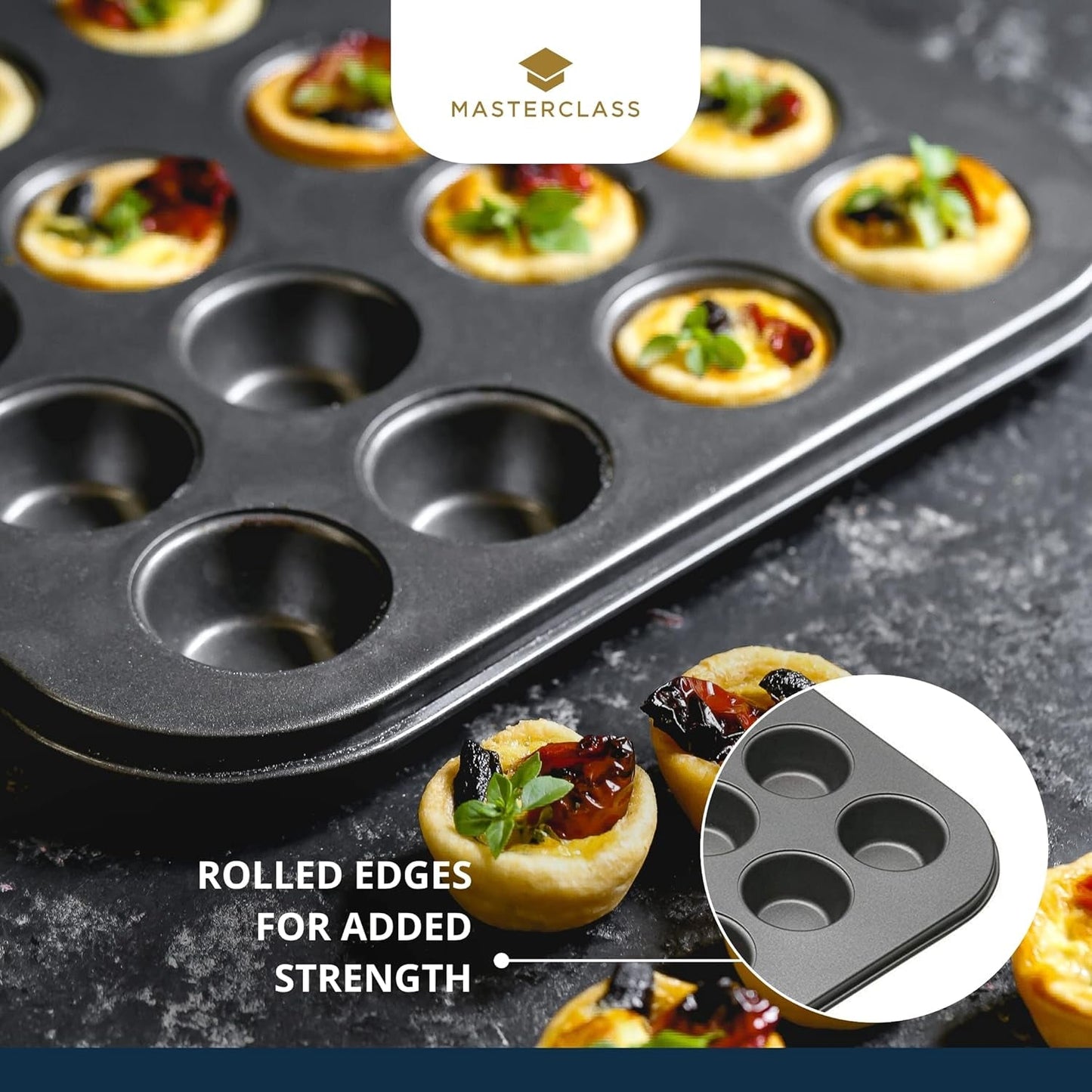 Masterclass Mini Stampo per Crostata 24 Fori Spessore 1 mm Acciaio al Carbonio Resistente 35x27 cm Grigio Naty Shop