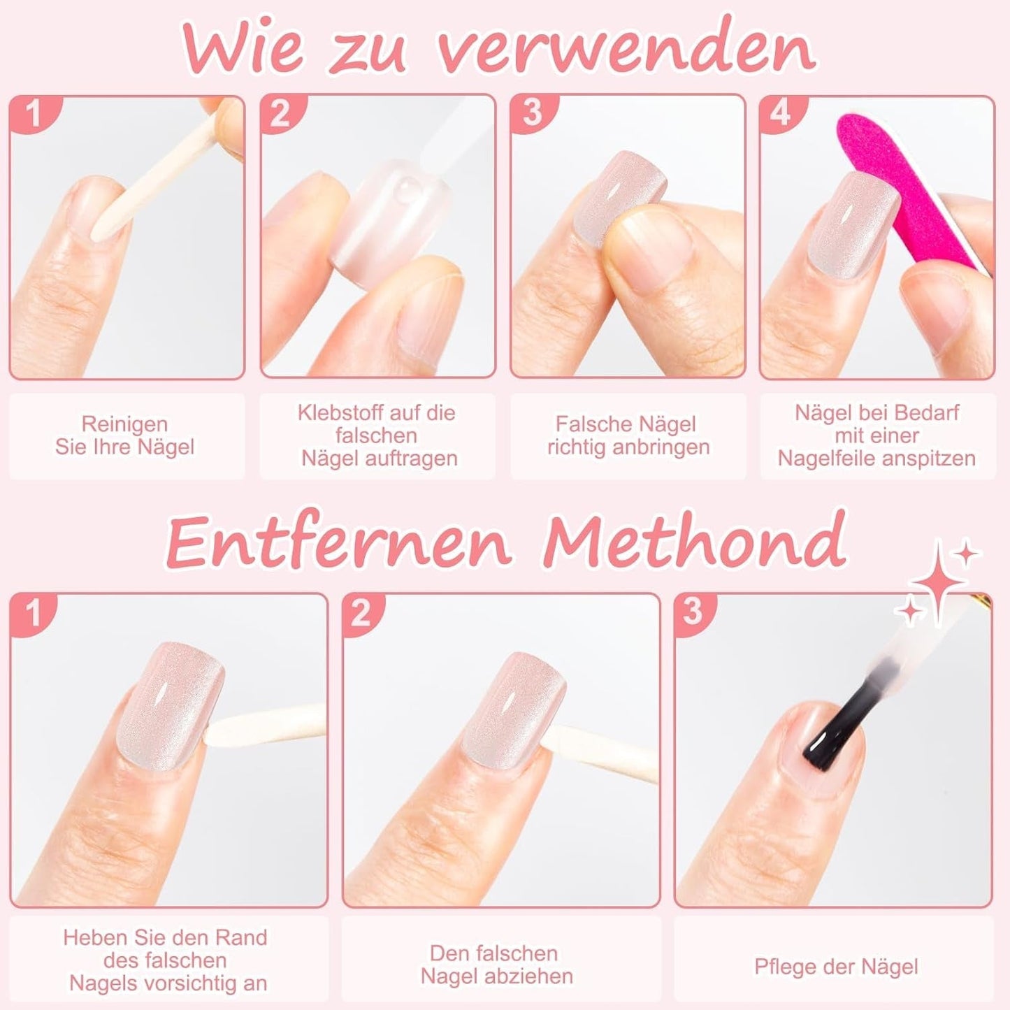 Kiiwah 48 pezzi unghie corte quadrate unghie artificiali rosa colla su punte per unghie corte punte per unghie finte