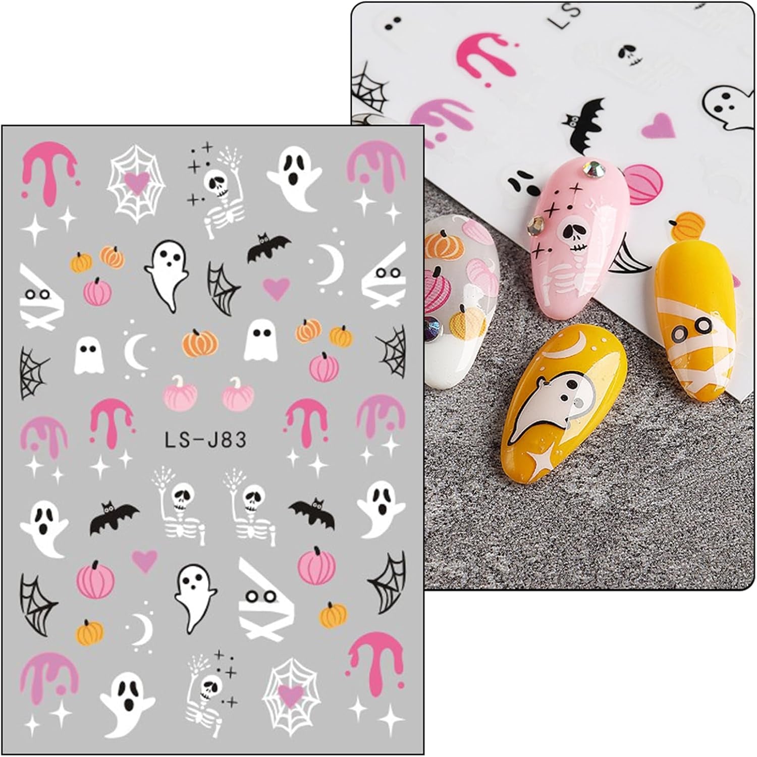 JMEOWIO Adesivo per unghie Halloween Süßer Geist 9 Blatt Nail Art Sticker Selbstklebend Nagelaufkleber Dekoration Nageldesign Zubehör