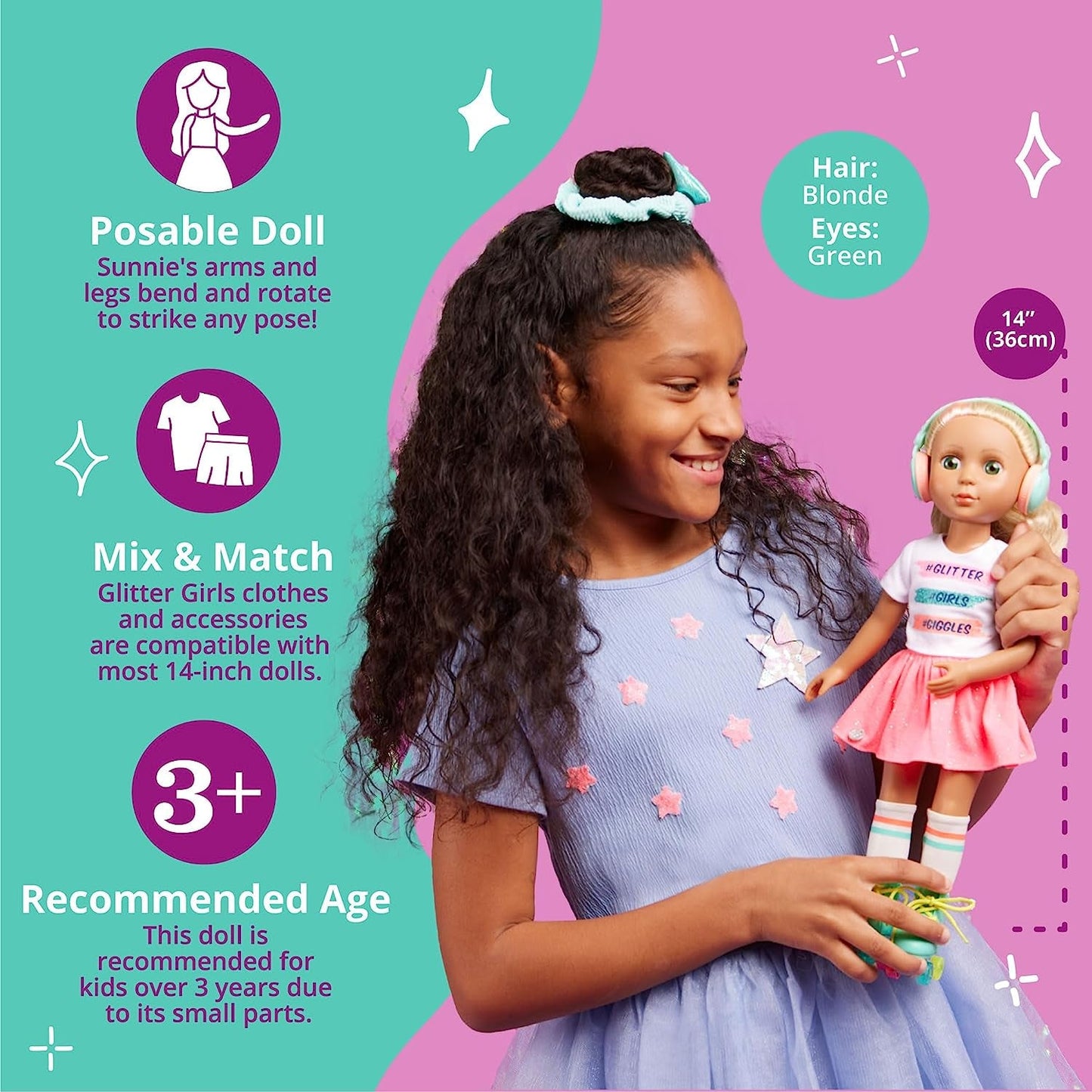 Glitter Girls - Sunnie Dolls - Bambola Articolata Sunnie 36 cm - Capelli Biondi e Occhi Verdi - Giocattolo da 3 Anni in su