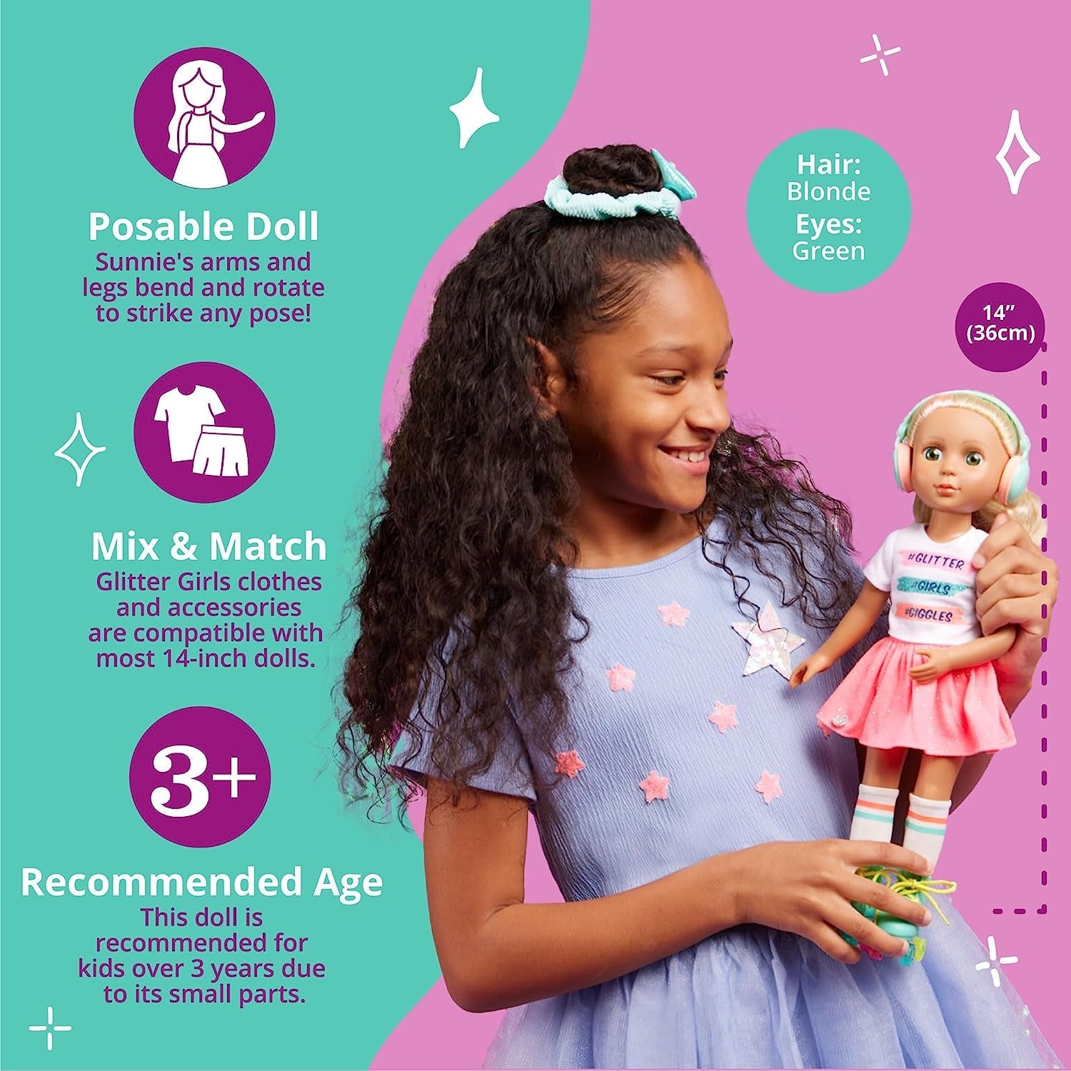 Glitter Girls - Sunnie Dolls - Bambola Articolata Sunnie 36 cm - Capelli Biondi e Occhi Verdi - Giocattolo da 3 Anni in su
