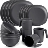Set stoviglie in PP | Set di stoviglie da 16 pezzi leggero e indistruttibile per bambini e adulti, 4 piatti, 4 piatti da dessert, 4 ciotole, 4 tazze, set combinato per 4 persone