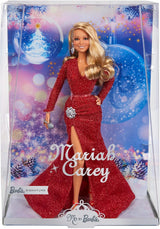 Barbie Mariah Carey - Bambola da collezione con vestito rosso scintillante, volant, spacco, riccioli affascinanti, accessori argento, tacchi alti rossi, tradizione natalizia, decorazione, HJX17