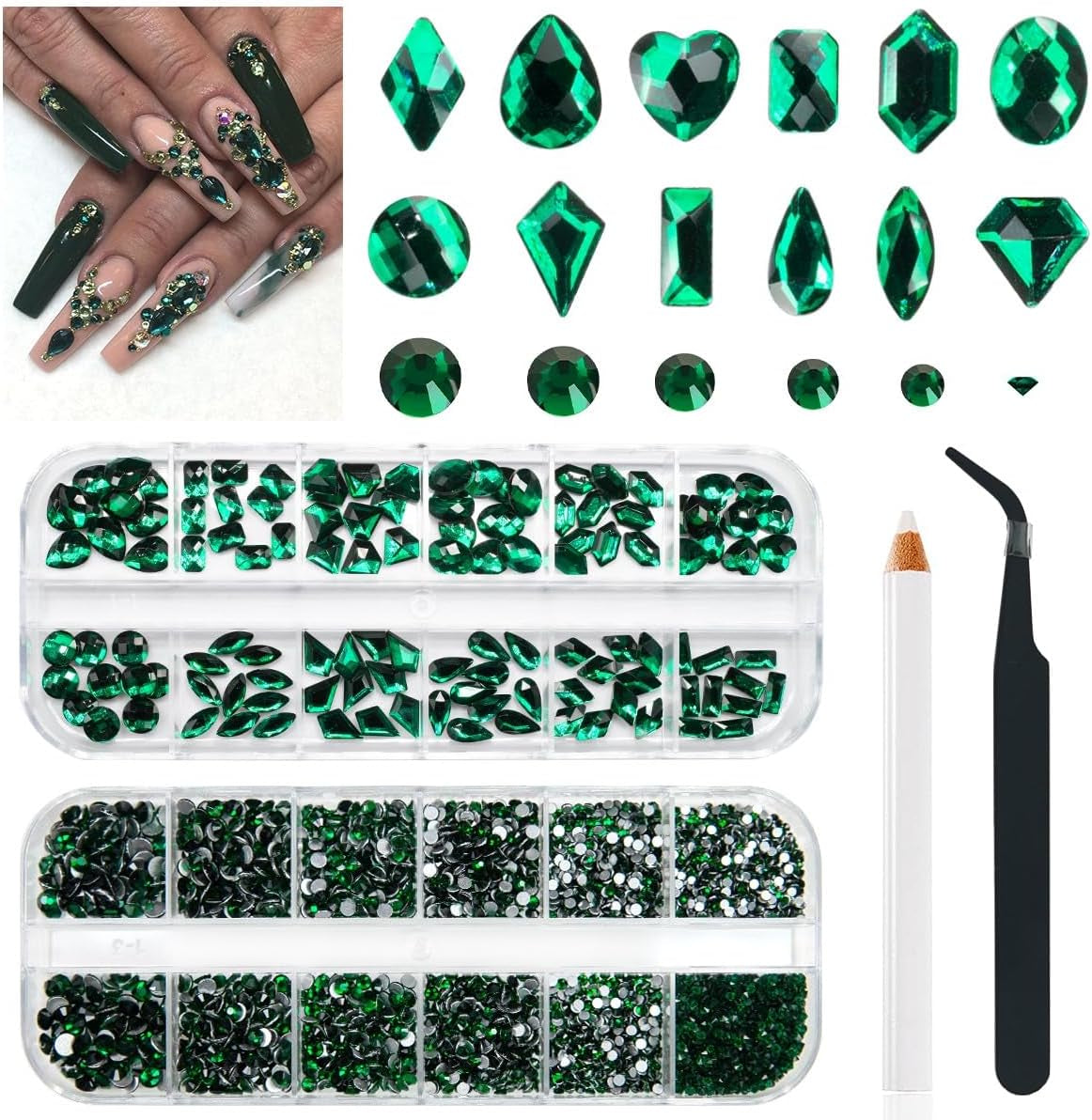 2630 pietre scintillanti di cristallo AB per unghie, 120 12 tipi di pietre scintillanti grandi + 2510 pietre di vetro rotonde K9 di 6 dimensioni per unghie, strass, disegni per unghie, ciondoli per unghie per Face Art