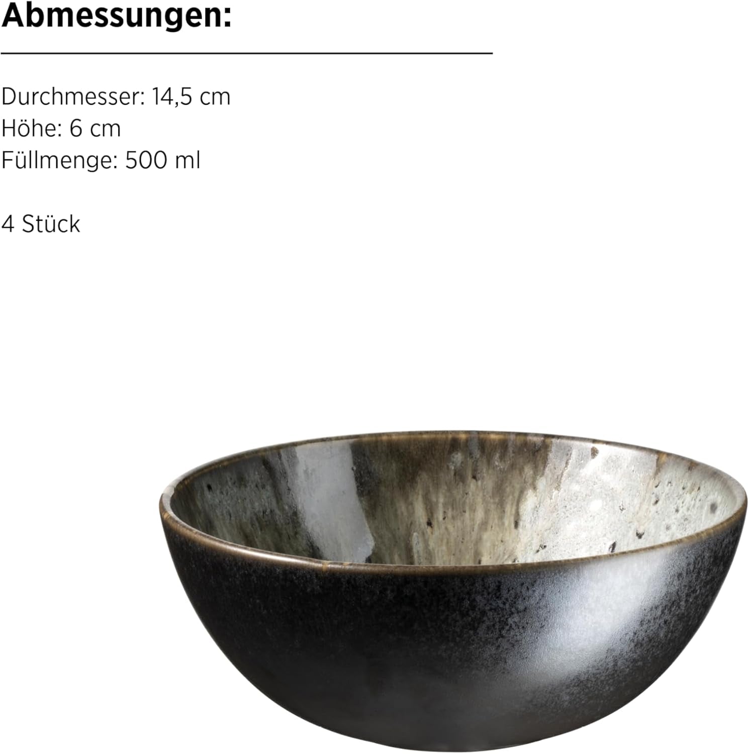MÄSER Carellia set da colazione da 12 pezzi - ceramica dal Portogallo - smalto reattivo - 4 piatti da dessert 23 cm, 4 ciotole 15 cm, 4 tazze da caffè 430 ml - lavabili in lavastoviglie e microonde, grigio
