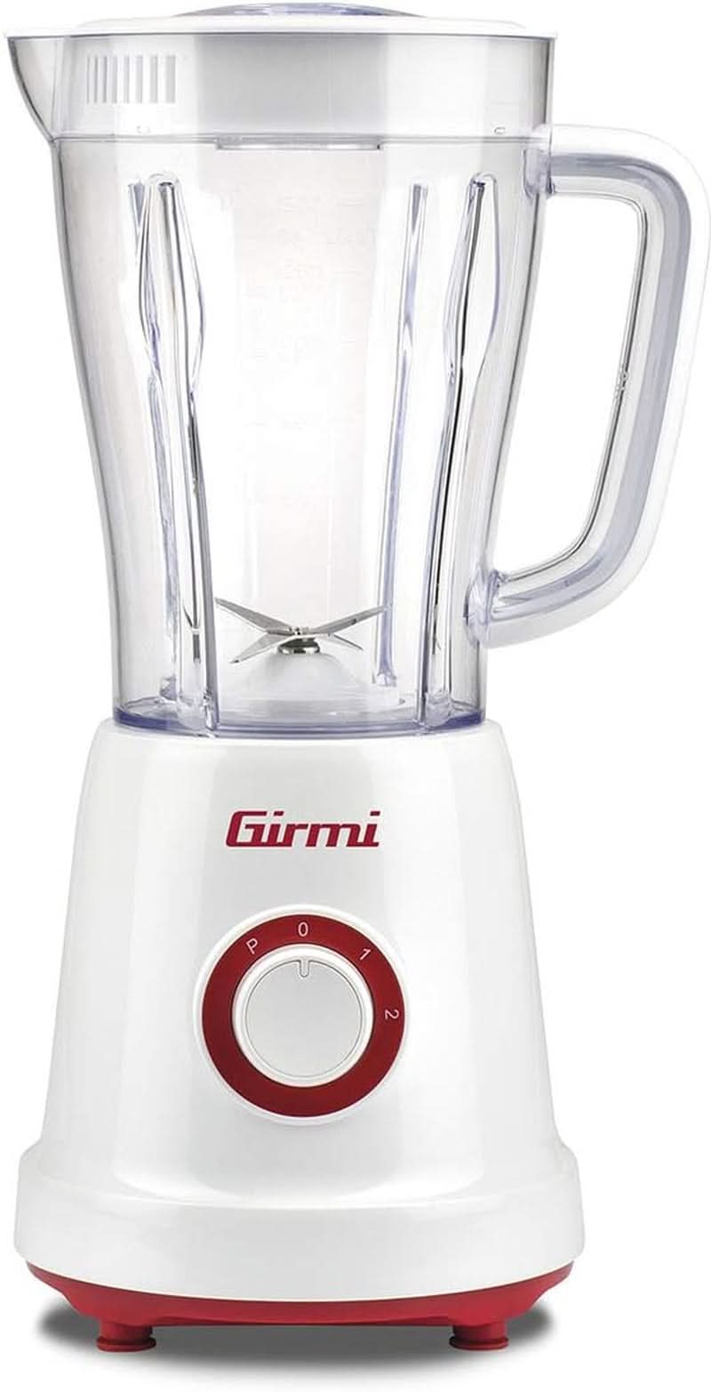 Girmi FR46 Elektrischer Mixer, 1,5 litri, 2 Geschwindigkeiten Mit Pulse-Funktion, 4 Edelstahlklingen, Messbecherdeckel, Messbecher Mit Scale, Sicherheitseinrichtung, Weiß/Rot Kitchen Naty Shop
