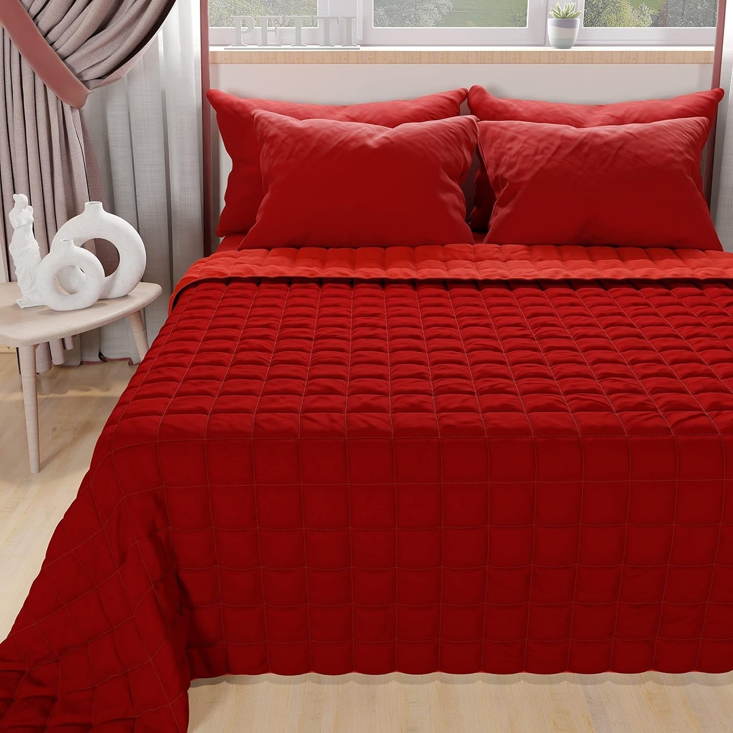 PETTI Artigiani Italiani - Copriletto singolo, copriletto double face, copriletto primaverile, blu notte, bianco, 100% Made in Italy Piumini e trapunte Naty Shop Bordeaux Misura letto 120 (220X260 Cm)