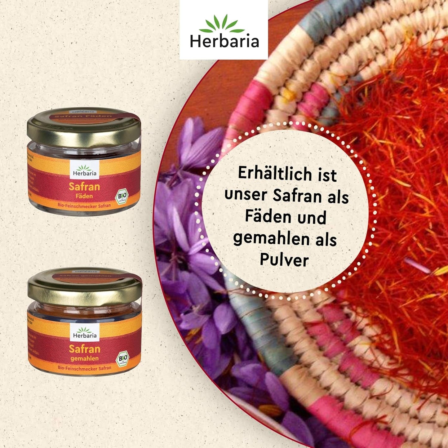 Herbaria Safran-Fäden bio 0,5g in vetro – SafranFäden bio aus dem bereicht Safran-Ort Taliouine in Marokko – Safranfäden in Premium Bio-Qualität – Saffron Premium - Safran première catégorie