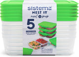 Contenitori per la conservazione degli alimenti del sistema IT Nest Scatole per la preparazione dei pasti | Contenitori ermetici da 1,9 litri con TRE scomparti e coperchi | Senza BPA | Verde | 5 pezzi Contenitori per alimenti Naty Shop 5 X 870 Ml