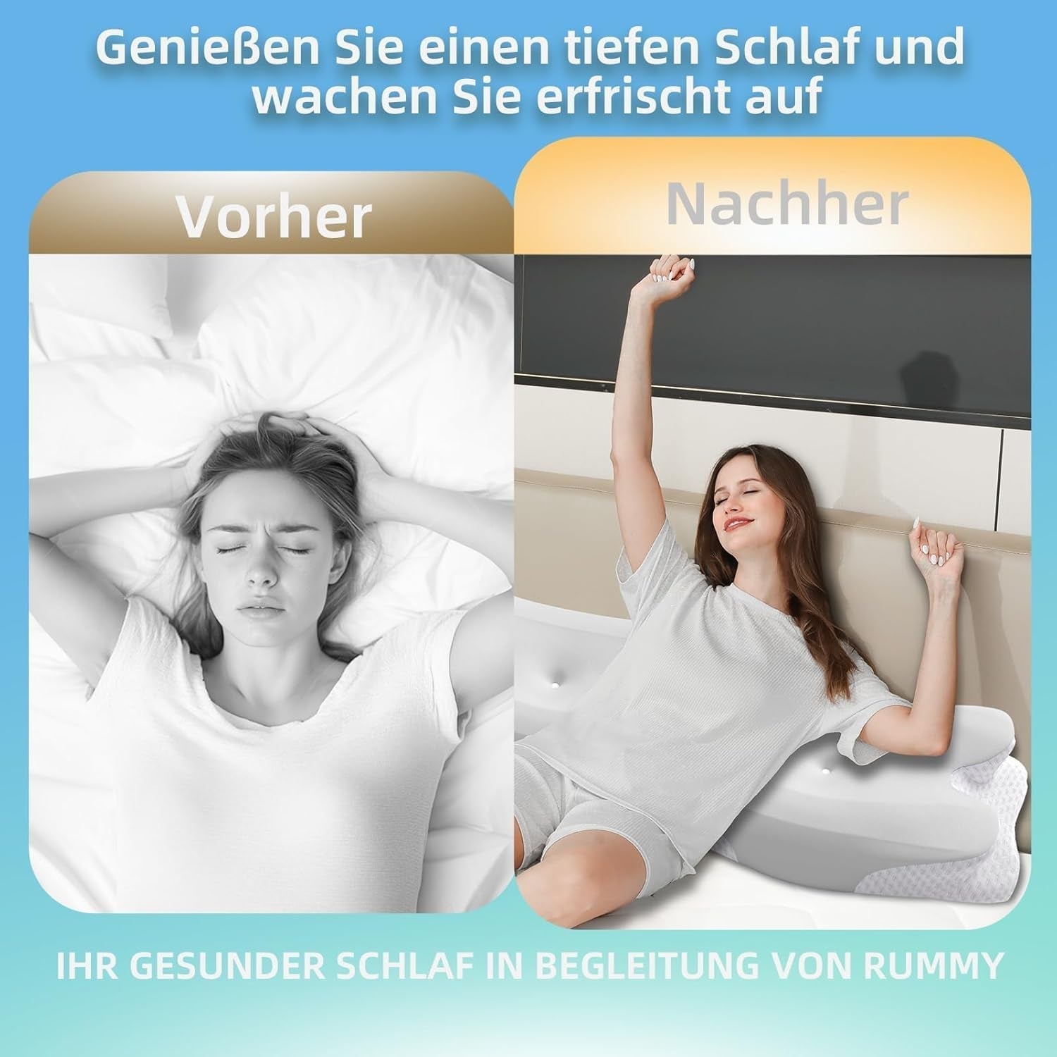 RUMMY Cuscino ergonomico di supporto per il collo in memory foam con fodera lavabile rimovibile per chi dorme sul fianco e sulla pancia (Grigio) Cuscini ortopedici cervicali Naty Shop