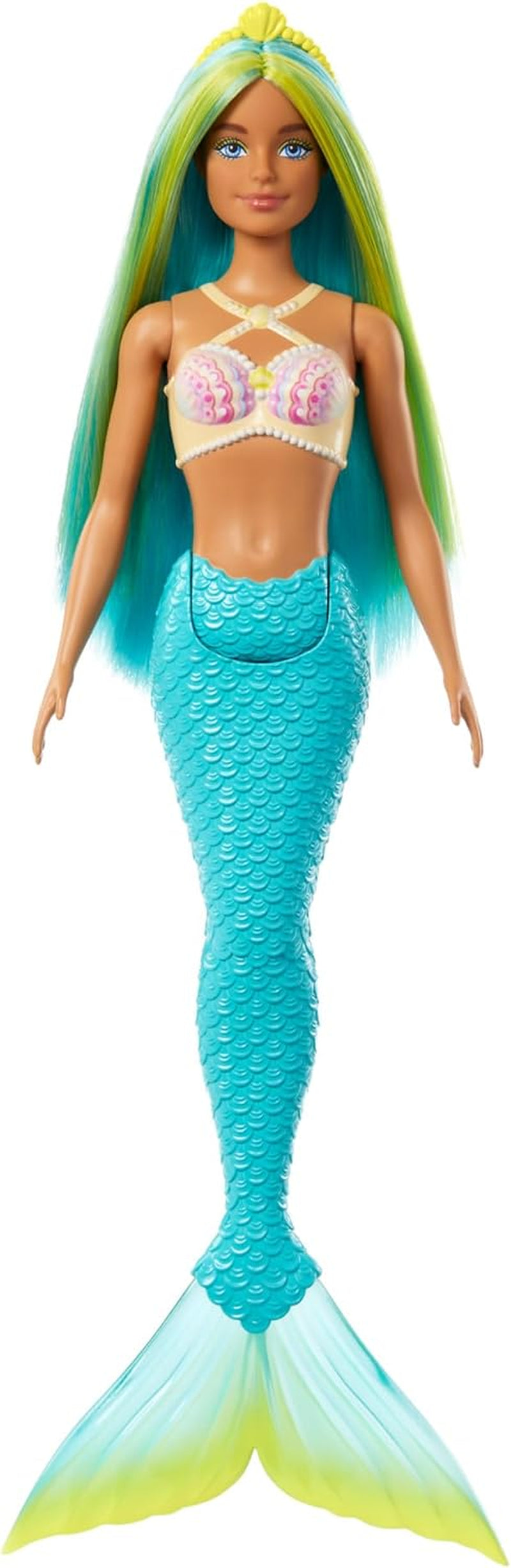 Barbie Sirena con Capelli Fantasia Rosa e Lilla, Fascia per Capelli, Top a Conchiglia e Pinna Coda Blu Lavanda, HRR06 Naty Shop Dolls Sirena con Pinna Turchese