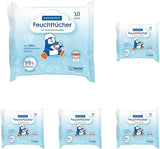 Salviette umide PAEDIPROTECT 1 x 10 pezzi, salviette umide per bambini sensibili con acqua al 99% d'acqua, senza profumo, per pelle delicata di neonati e bambini, con estratto di cocco, senza microplastiche, vegane (confezione da 5)