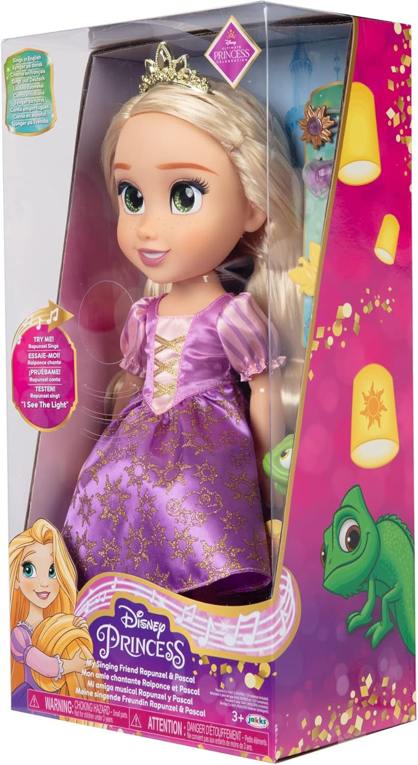 Disney Princess Rapunzel bambola che canta da 35 cm, canta "I See The Light", include accessori per divertirsi ancora di più, perfetta per ragazze dai 3 anni in su, viola