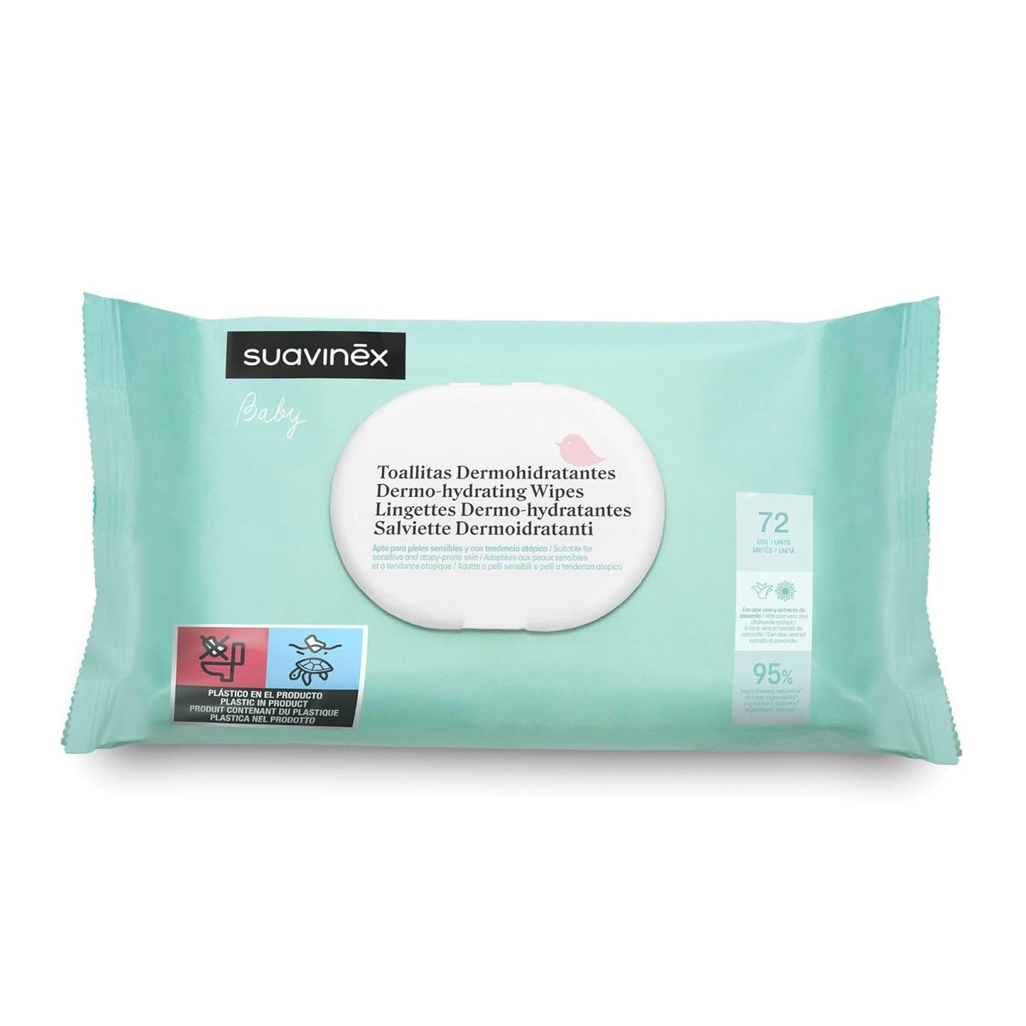 Salviettine umidificate Suavinex Baby 60 pezzi adatte alla pelle atopica 96% ingredienti naturali