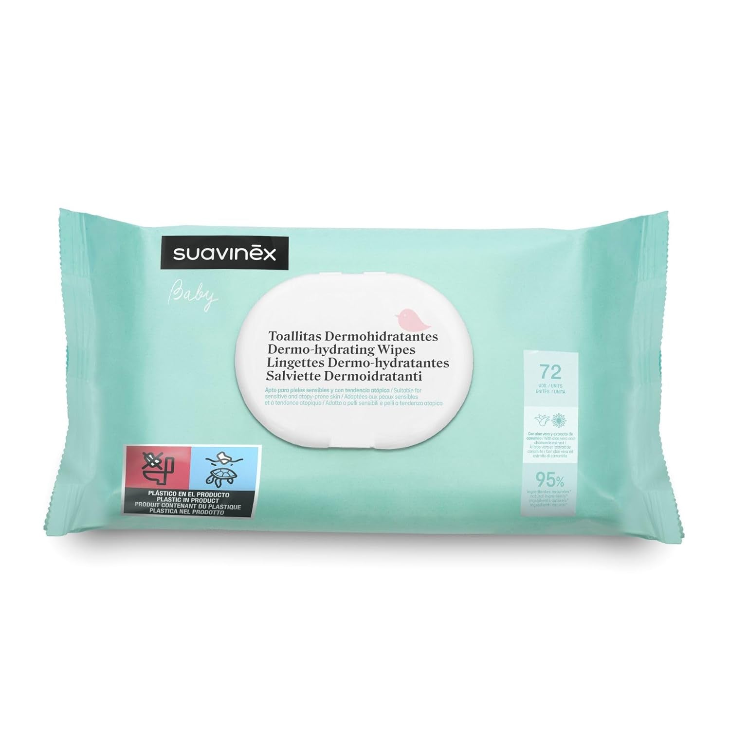 Salviettine umidificate Suavinex Baby 60 pezzi adatte alla pelle atopica 96% ingredienti naturali