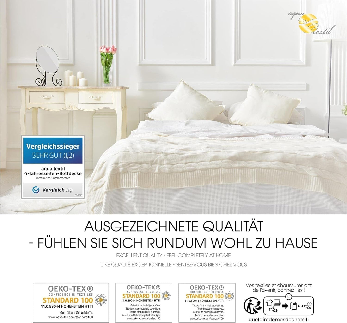 Trapunta 4 stagioni Aqua-Textil 135X200Cm Coperte annodate insieme Inverno 800G Estate 600G Climatizzatore Oeko-Tex Piumini e trapunte Naty Shop