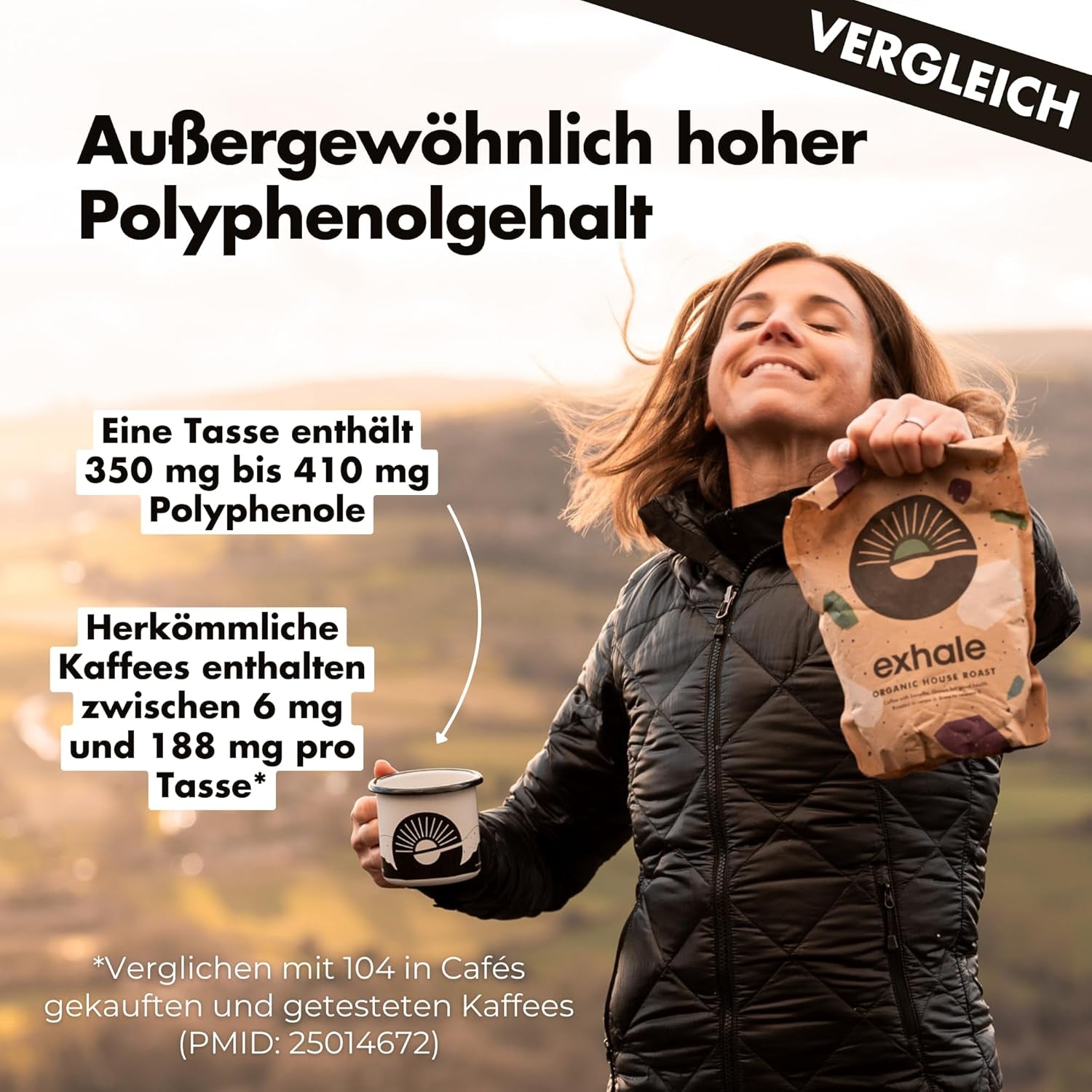 EXHALE Bio GANZE BOHNEN – Dunkel Gerösteter Kaffee – Confezione da 450 g – Mykotoxinfrei & Geeignet für Bulletproof Coffee – Single Origin e 100% Arabica Bohnen