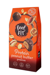 Feel FIT Praline proteiche al burro di arachidi in cioccolato al latte di alta qualità, senza zuccheri aggiunti, 17% di proteine, senza glutine 66g (1 confezione)