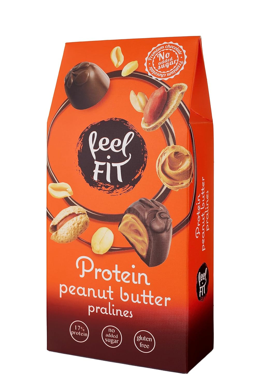 Feel FIT Praline proteiche al burro di arachidi in cioccolato al latte di alta qualità, senza zuccheri aggiunti, 17% di proteine, senza glutine 66g (1 confezione)