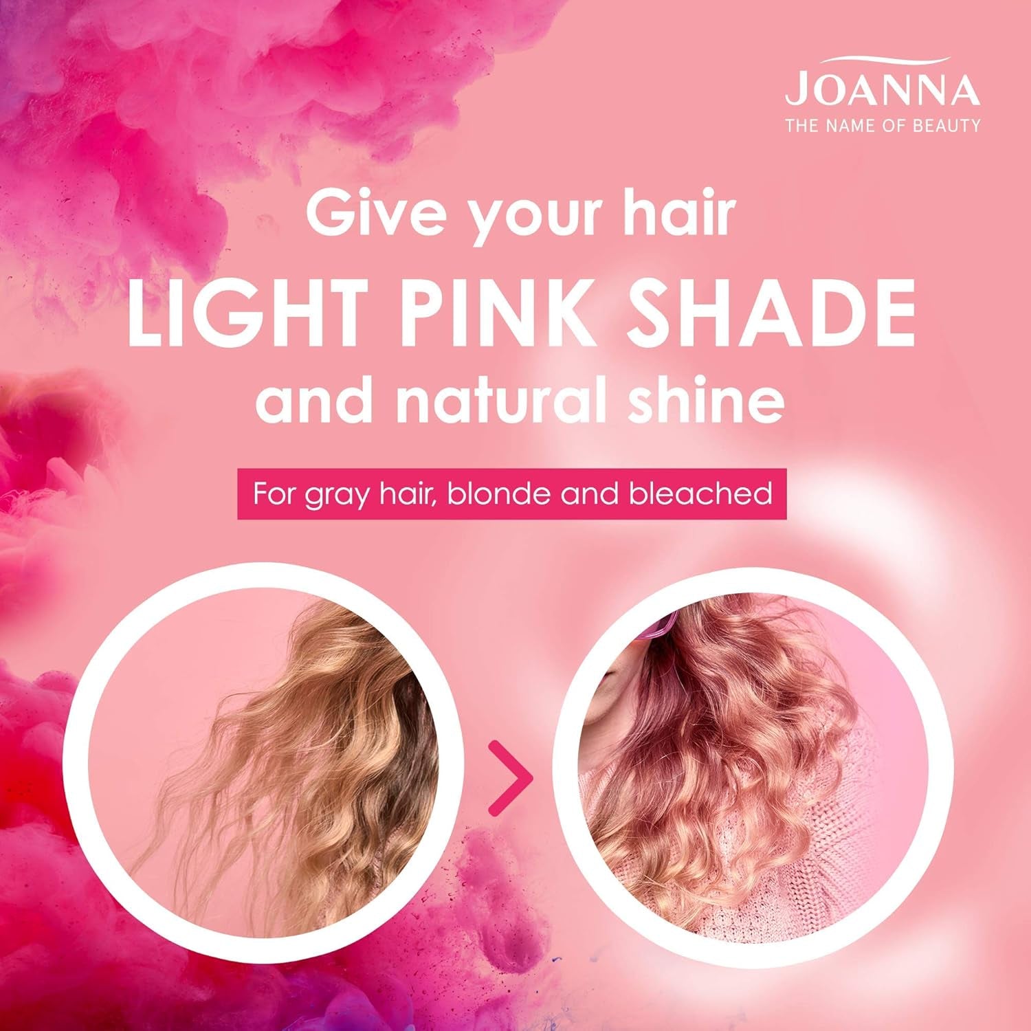 Joanna Ultra Color - Balsamo colorante rosa per capelli biondi e chiari - Rosa pastello - Lucentezza naturale - Rimuove la tinta gialla dai capelli biondo-grigi - Effetto temporaneo - Tintura per capelli 150 ml Naty Shop