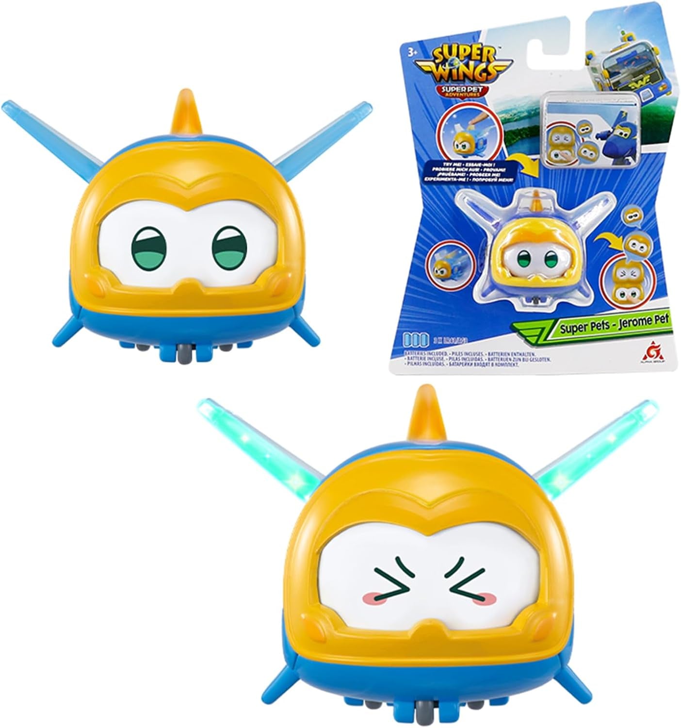 Super Wings Super Pets 4 pezzi Shine, Golden Boy, Jerome, Ellie Espressione facciale commutabile Effetto fulmine Giocattolo portatile per 3 4 5 6 7 8 anni Ragazzo Ragazza Action Figure da 2 pollici Naty Shop Jerome