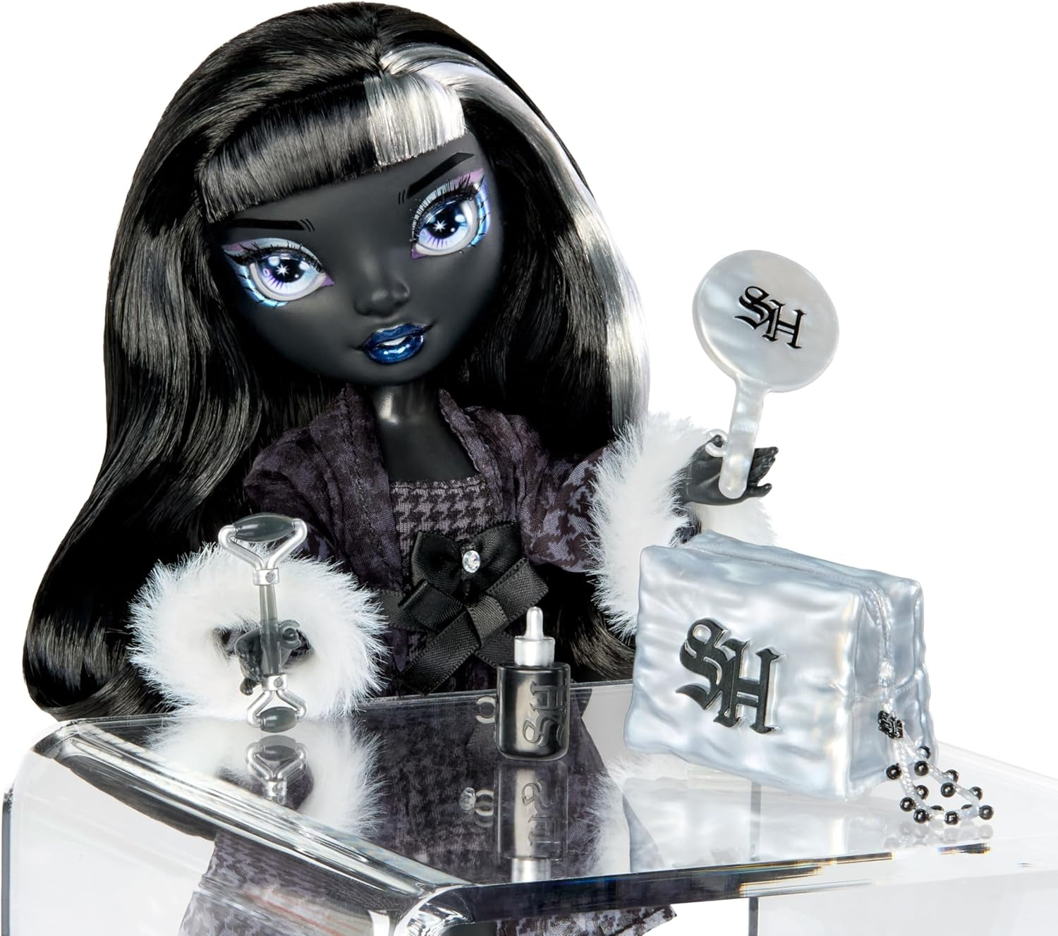 Rainbow High Shadow High Girl's Night - Shanelle Onyx - bambola fashion da 28 cm nei toni del grigio, capelli neri e completo con accessori e pettine - Per collezionisti e bambini dai 6 anni in su