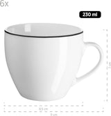 Mäser Nola Serie Moderno Servizio da caffè per 6 persone Bianco con Bordo Nero Set di Stoviglie da 18 Pezzi Tazze da caffè Piattini e Piatti da Dessert - Servizio da caffè Rotondo Set da caffè Bianco
