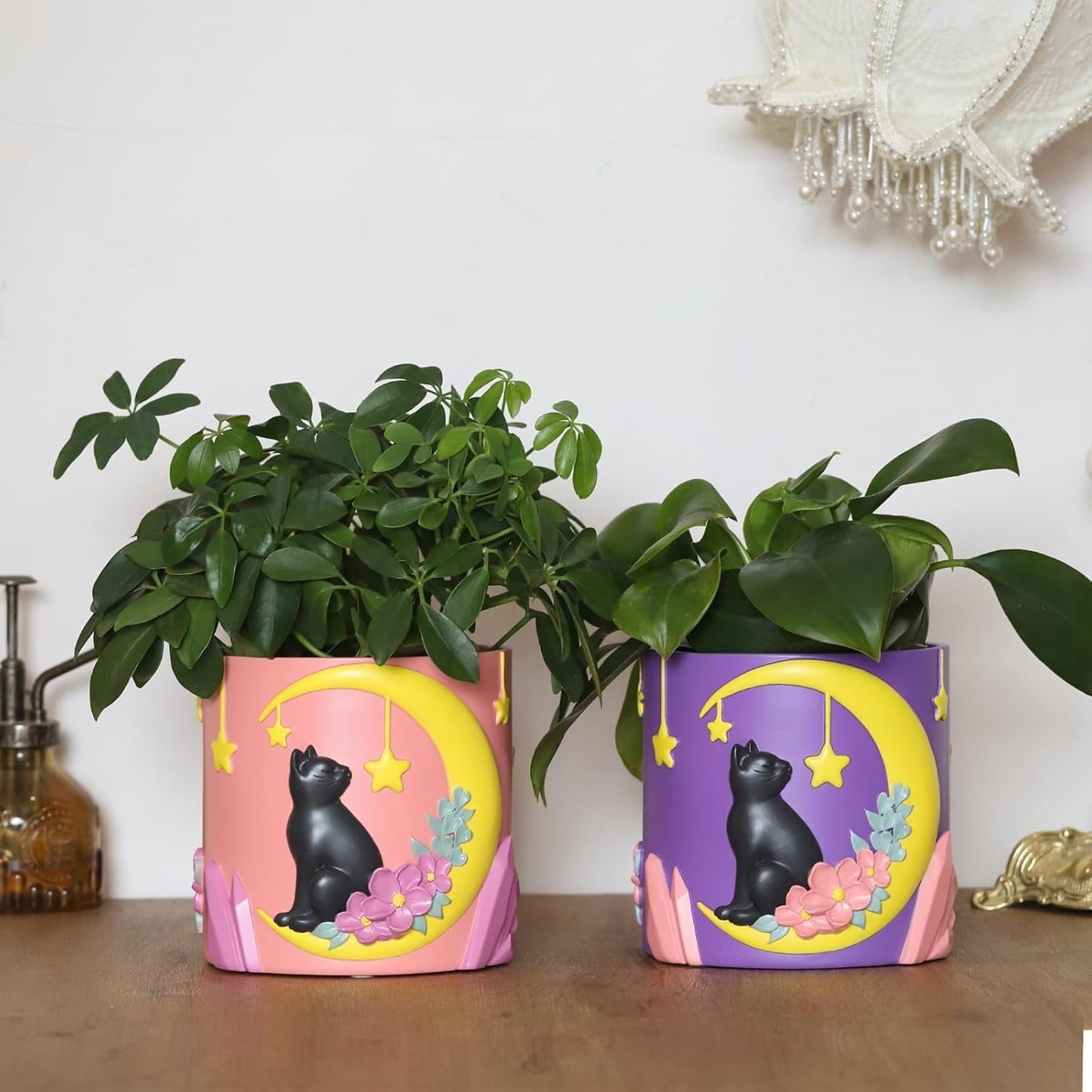 GUGUGO Simpatico vaso da fiori per gatti lunari, vaso da fiori unico con drenaggio, colori arcobaleno, piccoli vasi per piante d'appartamento, divertenti vasi da giardino per piante grasse, regalo, decorazione per la casa (C)
