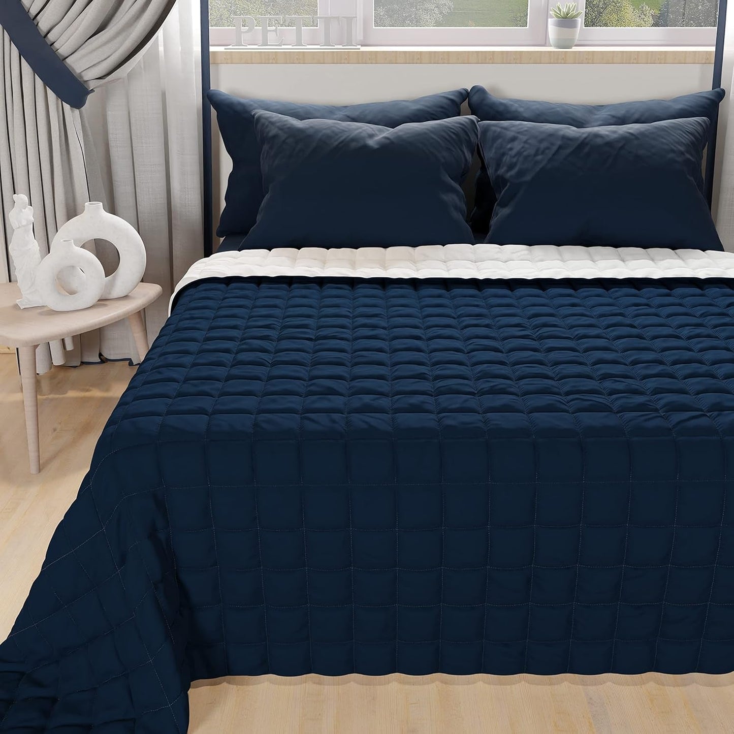 PETTI Artigiani Italiani - Copriletto singolo, copriletto double face, copriletto primaverile, blu notte, bianco, Piumini e Trapunte 100% Made in Italy Naty Shop Blu notte Bianco Letto singolo