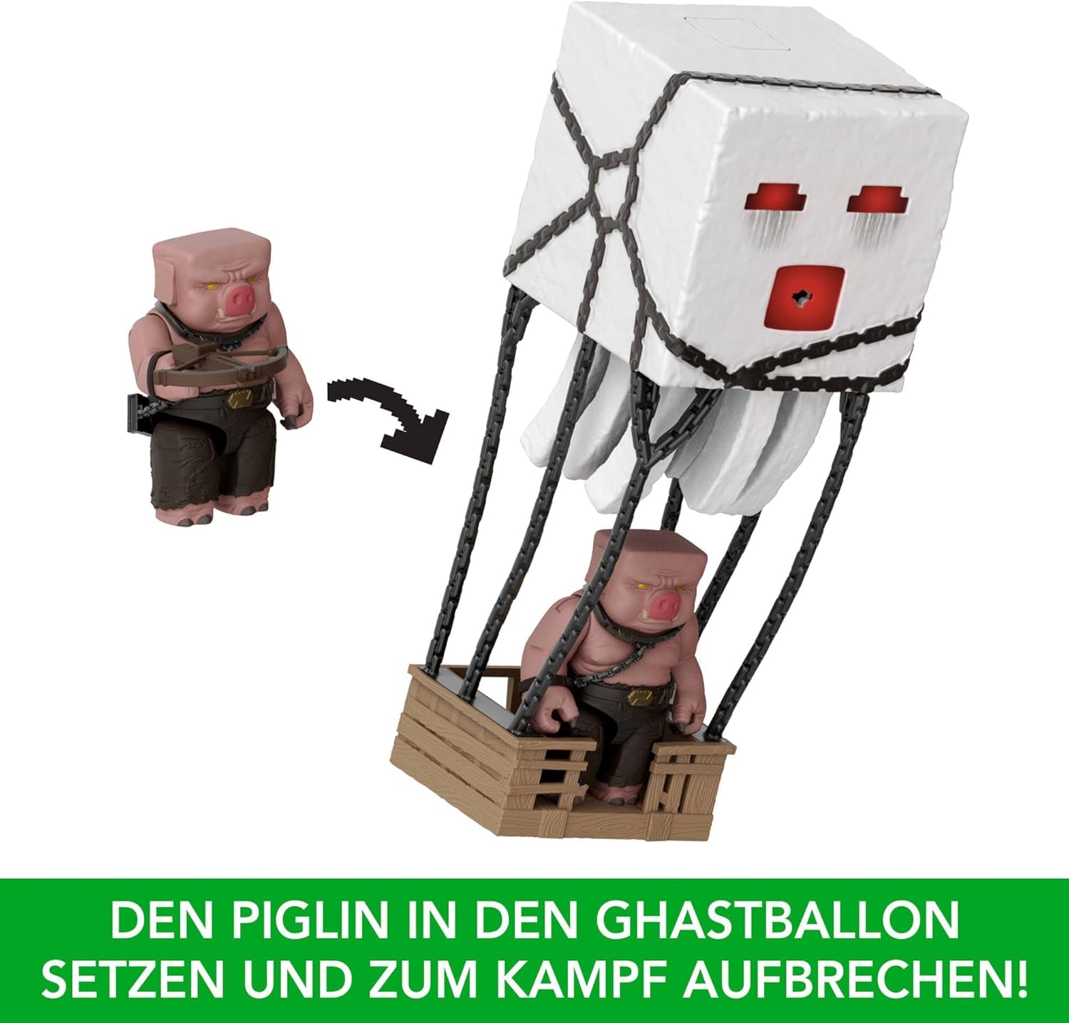 Mattel Minecraft Action Figure Set, Ghast con attacco di fuoco, luci, rumore, motorino di avviamento e proiettile, Guerriero Piglin, ispirato al film, Action figures JFB69 Naty Shop
