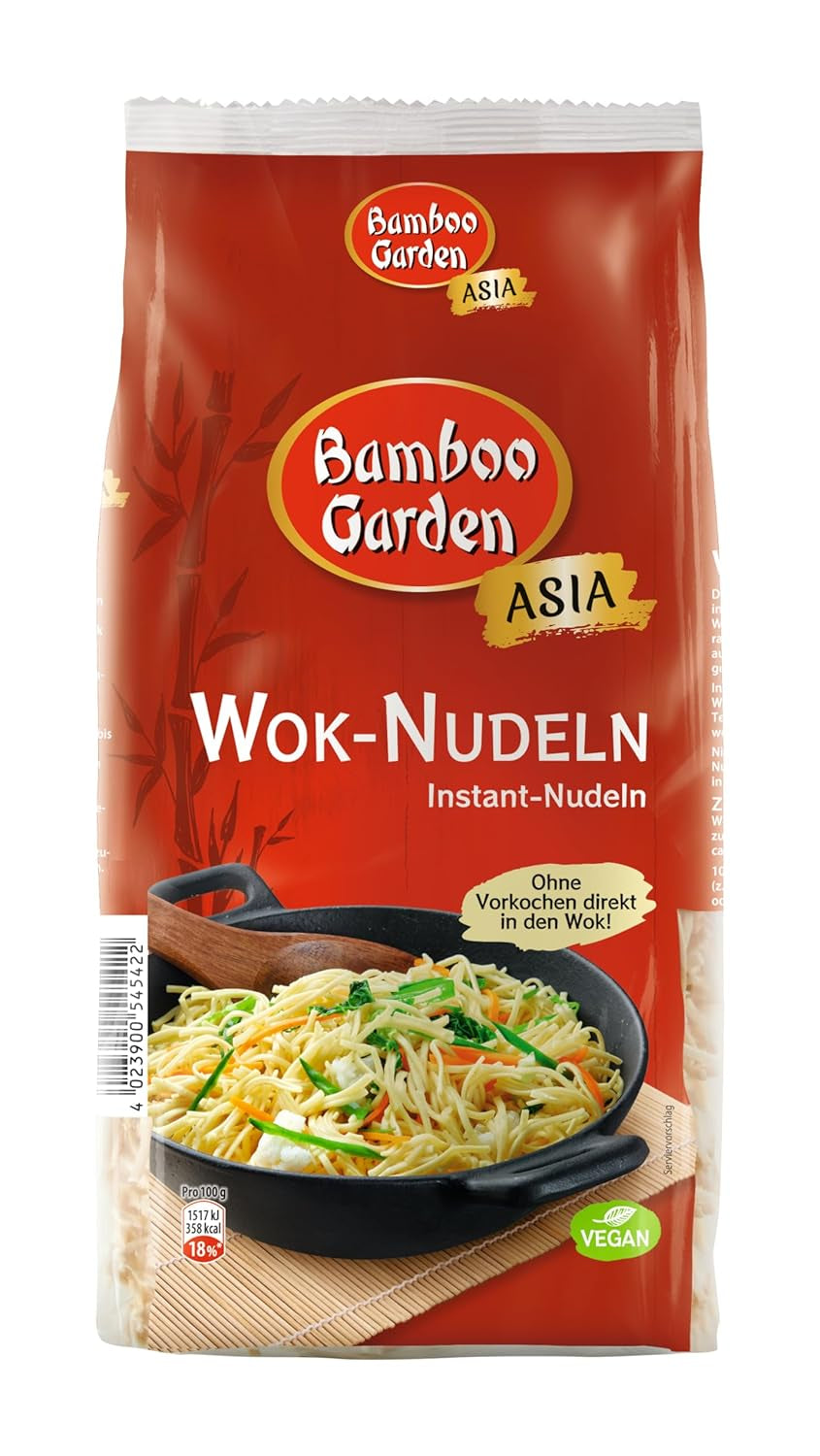 Giardino di bambù - Tagliatelle Wok | Tagliatelle istantanee all'uovo | Mescolare, non è necessaria alcuna precottura | Per piatti asiatici nel wok | 250 g in un sacchetto