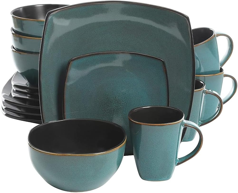 Set stoviglie quadrato Soho Lounge 102534.16RM, gres, turchese