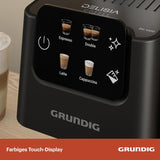 Macchina per caffè espresso portafiltro GRUNDIG KSM 5330 con contenitore del latte integrato, potenza 1628 W, pressione della pompa 15 bar, doppio ugello, display touch a colori, BrewSense, CreamyPro, Acciaio inossidabile scuro/Nero