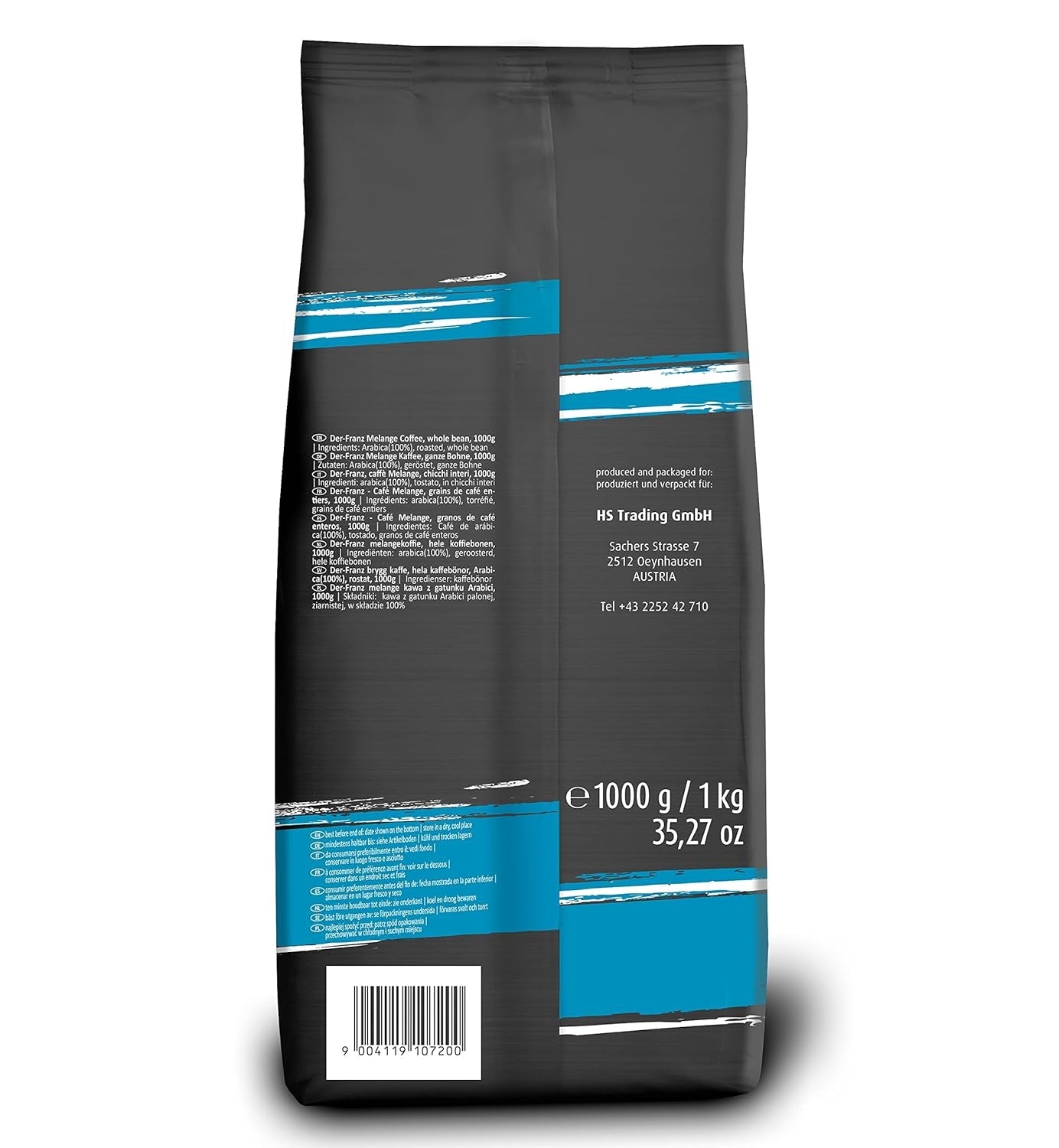 Caffè Der-Franz Melange, intensità 3/5, 100% Arabica, chicchi di caffè interi, 4 x 1000 g
