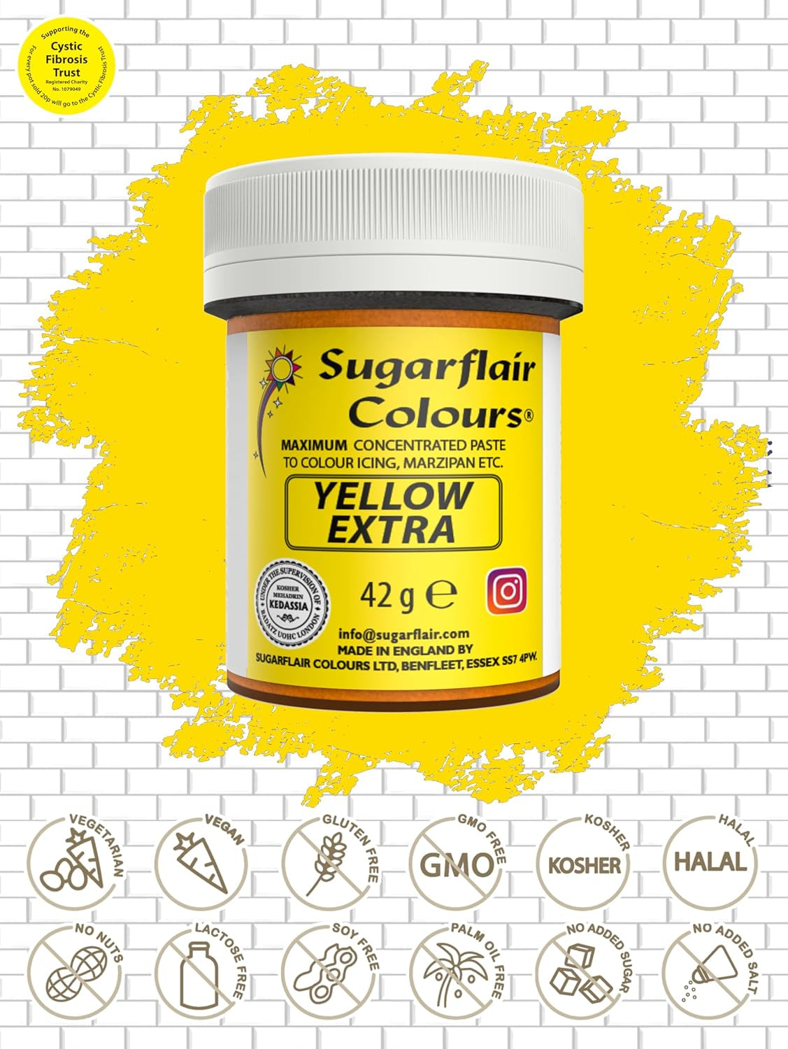 Colorante alimentare Sugarflair Max Concentrato Giallo Extra, colorante alimentare altamente concentrato per marzapane e fondente, colorante in pasta Max Concentrato - 42 g