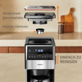 KRUPS Grind Aroma XL Macchina per caffè espresso, Macinino conico rimovibile, Pannello di controllo digitale, Capacità XL (1,5 L), Funzione Mantieni caldo, Caraffa in vetro, Nero/Acciaio inossidabile, KM842810