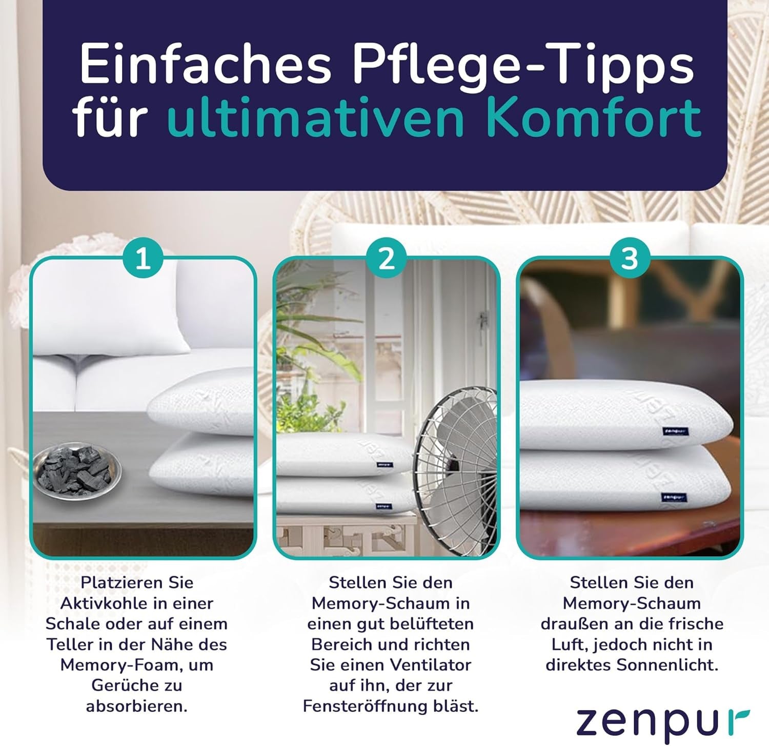 ZenPur Cuscino per Collo Ortopedico 40x60-13 cm, Cuscino per la Testa in Memory Foam - Cuscino per il Sonno ergonomico per Collo e Spalle, Certificato Oeko-TEX