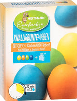 Heitmann Egg Dyes Bright Colors - 4 flaconi di tintura all'uovo (giallo, arancione, verde, blu), 2 esaltatori di colore, 4 sacchetti di tintura, 4 clip