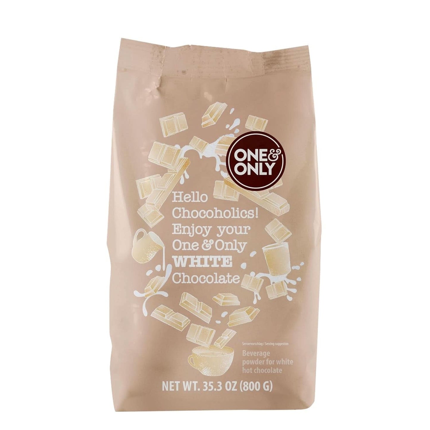 One&Only Cioccolato Bianco in Polvere 1 Kg - Polvere per bevande con finissimo burro di cacao Cacao e Cioccolata Calda Naty Shop