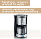 Macchina per caffè espresso SEVERIN "TypeSwitch" con caraffa termica, AromaSwitch per scegliere tra 2 profili di erogazione, macchina da caffè fino a 10 tazze, 1000 W, acciaio inossidabile spazzolato-nero, KA 4845