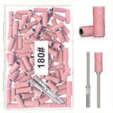 BLESWIN Nastri abrasivi piccoli per punte da trapano per unghie, 100 pezzi, grana fine 240 con 2 punte da trapano da 3 mm, mini nastri abrasivi per lucidare unghie naturali e pulire cuticole per la preparazione, rosa