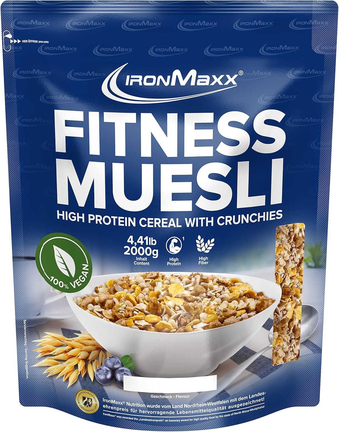 IronMaxx Fitness Muesli - Biscotti e panna, sacchetto da 2 kg | Muesli vegano ricco di proteine ​​con contenuto croccante | A basso contenuto di zuccheri e ricco di fibre
