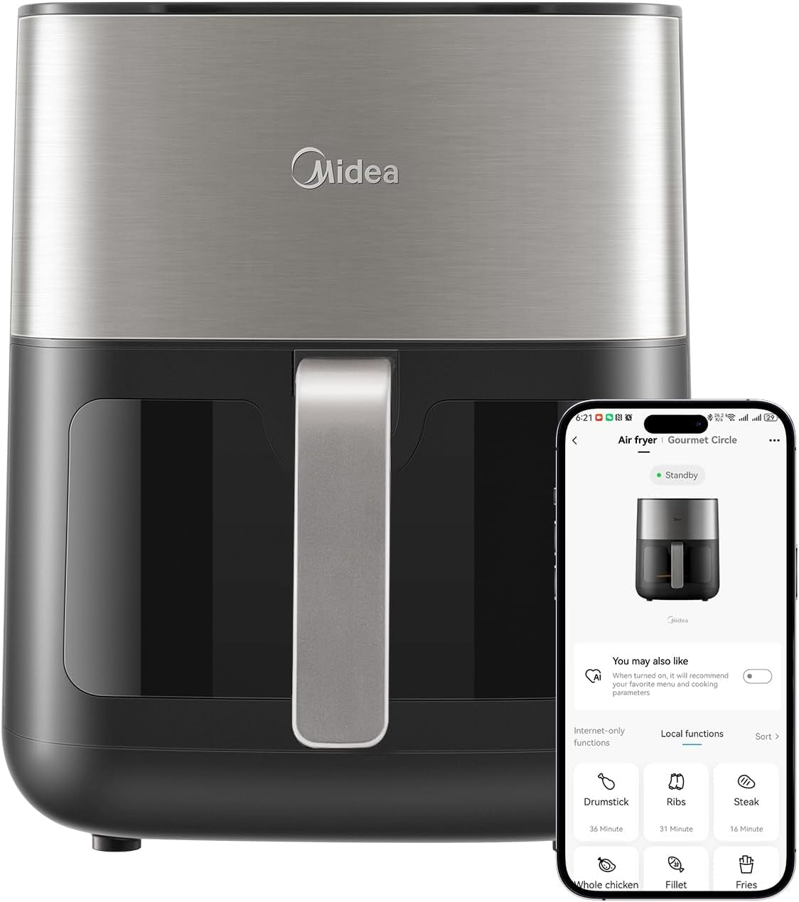 Friggitrice ad aria calda Midea 2L, Friggitrice ad aria calda da 1150 W, senza olio, Friggitrice ad aria calda, Funzione di spegnimento automatico Elettrodomestici Naty Shop 6L