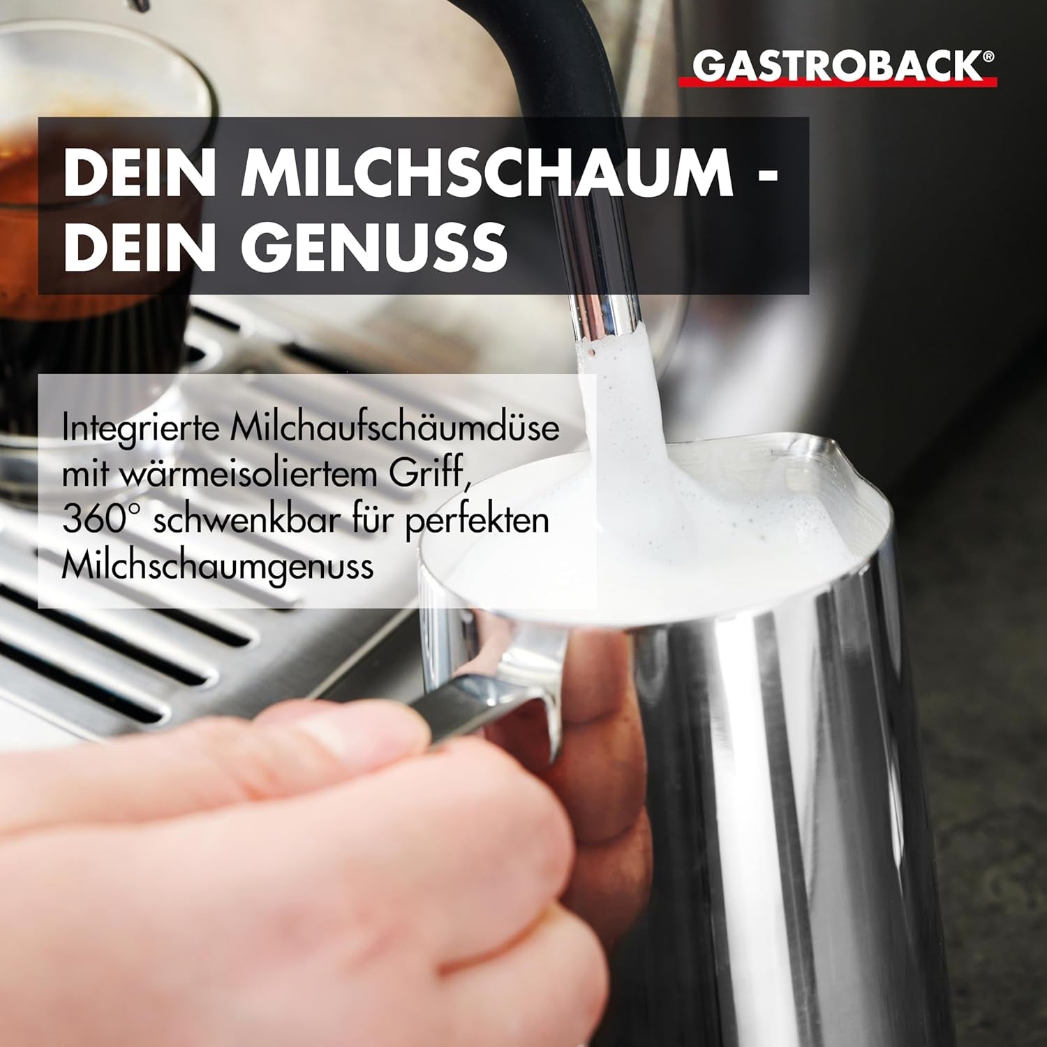 Macchina per caffè espresso GASTROBACK con macinacaffè, inclusa lattiera, pressa e portafiltro in acciaio inox - Macchina per caffè espresso Barista con montalatte - Macchina per caffè espresso con 30 impostazioni di macinatura