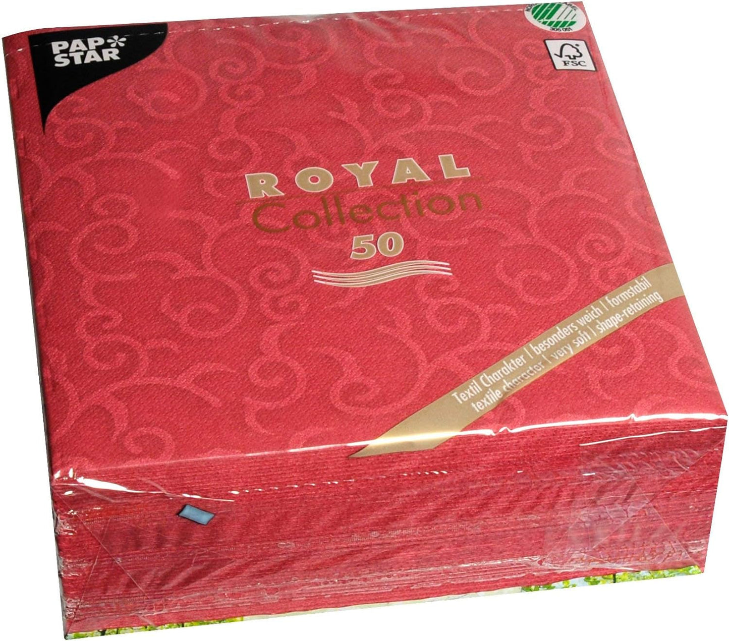 Papstar, 50 tovaglioli "ROYAL Collection" piega 1/4 40 Cm X 40 Cm Bordeaux "Casali", #84880