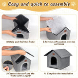 Katzenhaus Outdoor Winterfest, Katzenhöhle, Hundehöhle mit Abnehmbarem Plüschkissen, Wasserdicht Wetterfester, Hundehütte Indoor, Hundehaus für Drinnen/Indoor 35x30x35cm (Grigio, S)